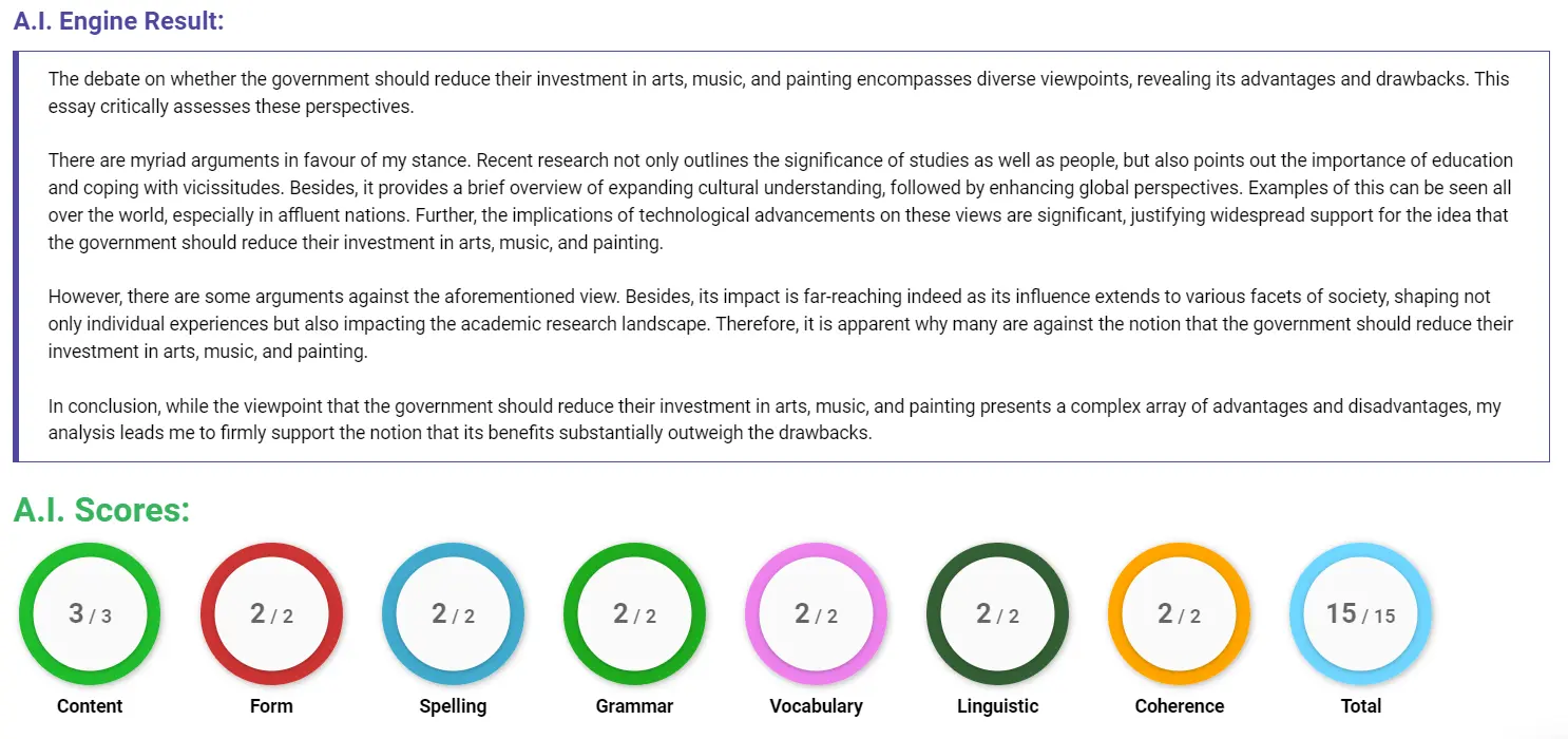 AI assessment screenshot for Should Government Invest Less in Arts?