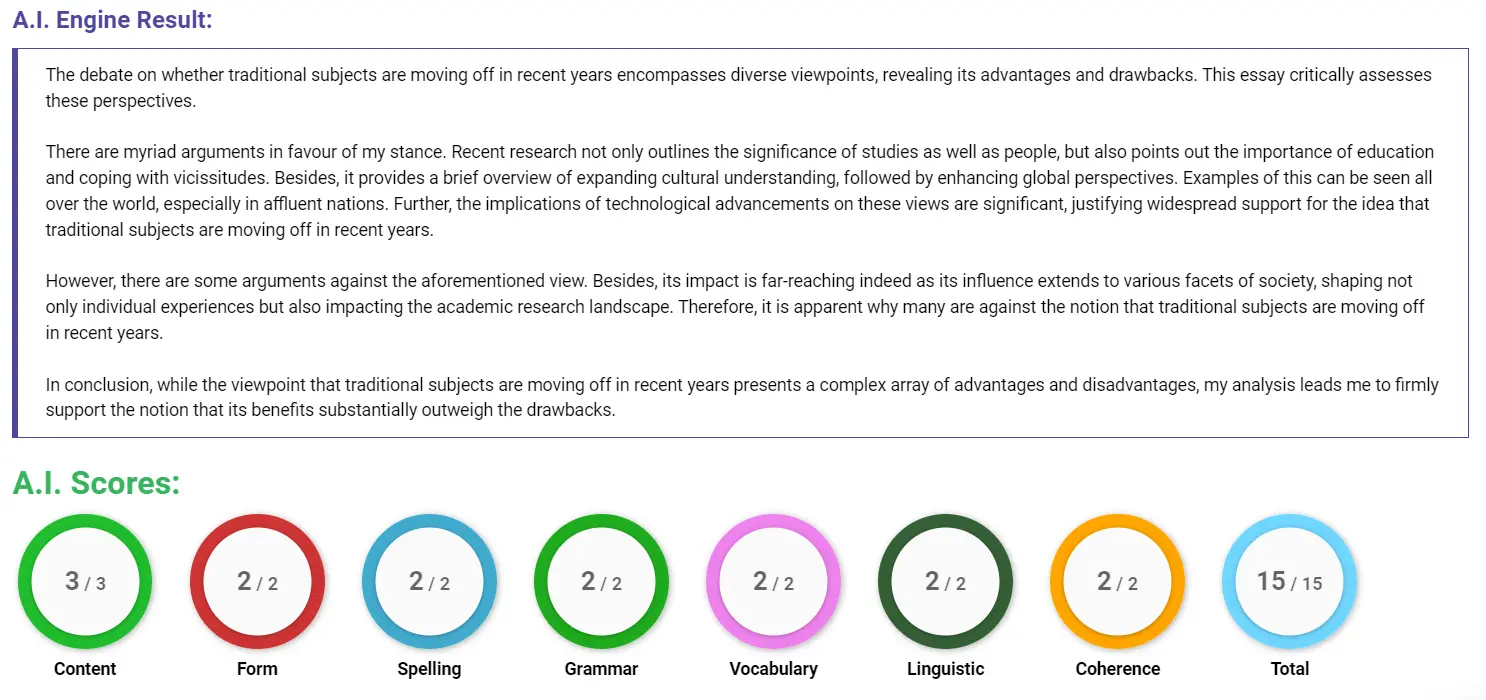 AI assessment screenshot for Are Traditional Subjects Disappearing?