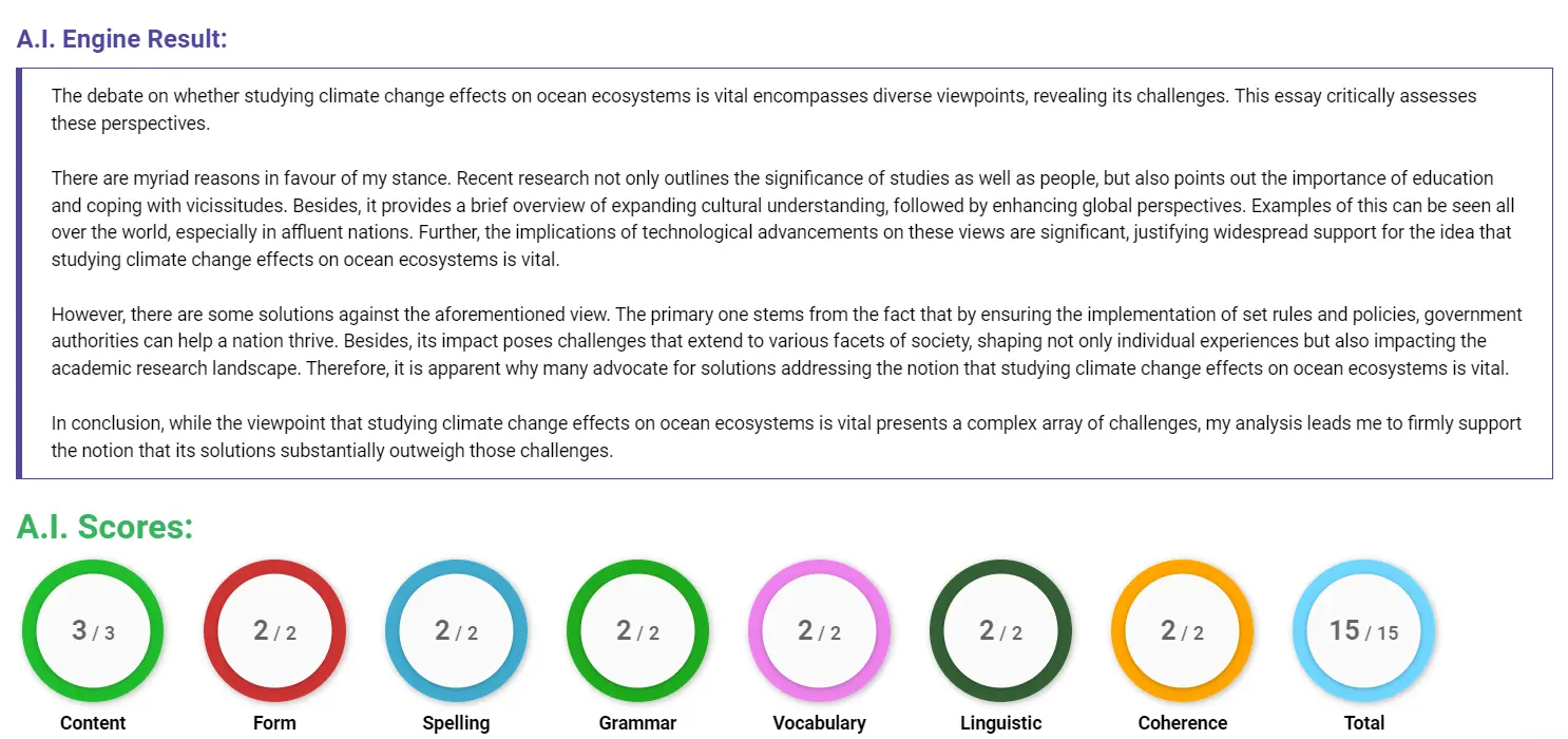 AI assessment screenshot for Which Aspect of Climate Change to Study?