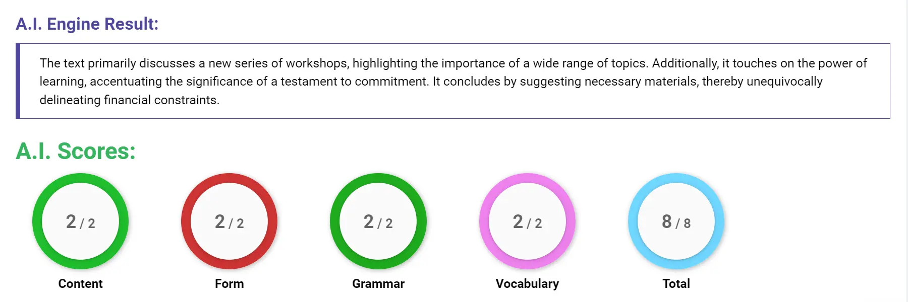 AI assessment screenshot for Untitled Sample Answer