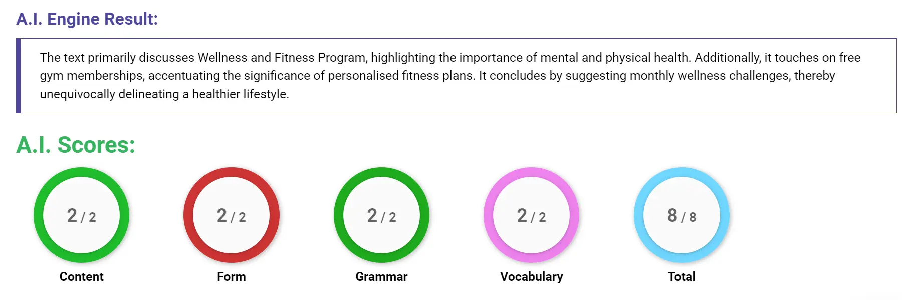 AI assessment screenshot for Wellness and Fitness Programme Announcement for Employees