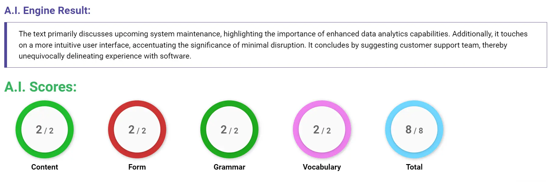 AI assessment screenshot for Upcoming Software Maintenance and Feature Updates