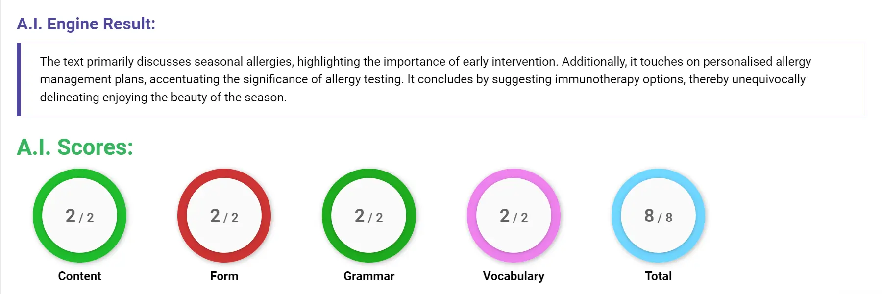 AI assessment screenshot for Importance of Seasonal Allergy Management Strategies