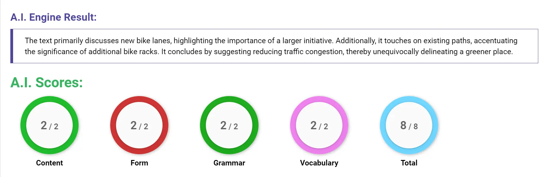 AI assessment screenshot for Summary Request: New Bike Lanes Announcement