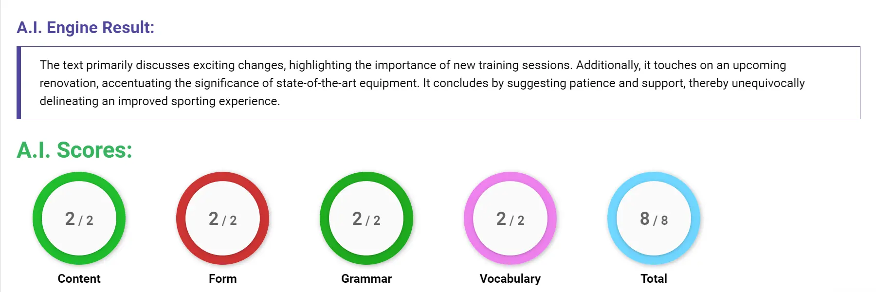 AI assessment screenshot for Summary of Sports Club Training Schedule Changes