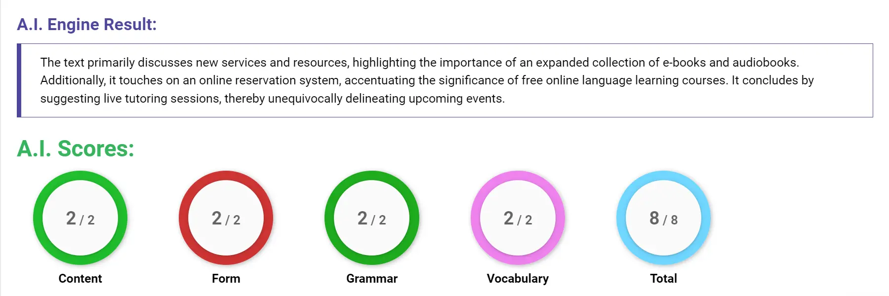 AI assessment screenshot for Library Introduces New Services and Resources